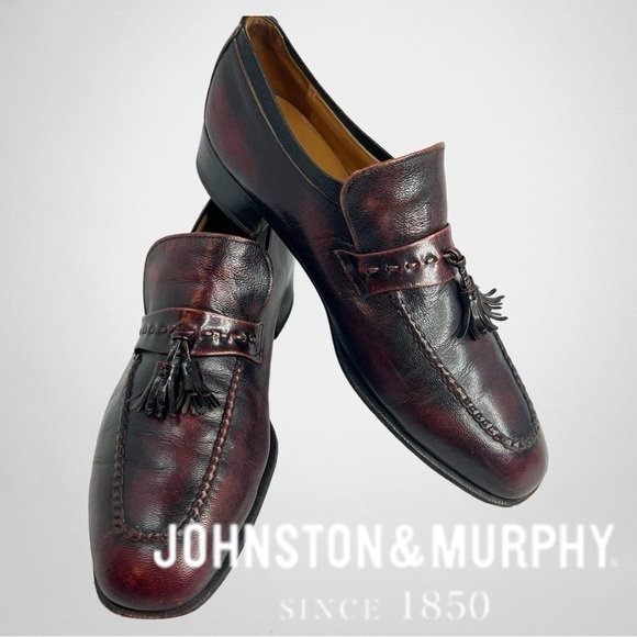 JOHNSTON & MURPHY Mens Cherry Black Leather Tassel Loafers Slip On main image 6